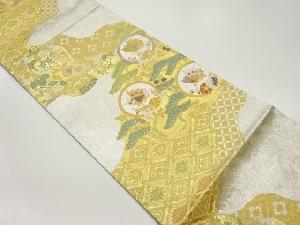 丸文に蝶・松・草花模様織出し袋帯